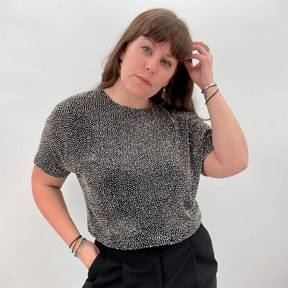 Vintage Oleg Cassini Black Tie Beaded Bodysuit | Size S-L - Picture 3 of 16